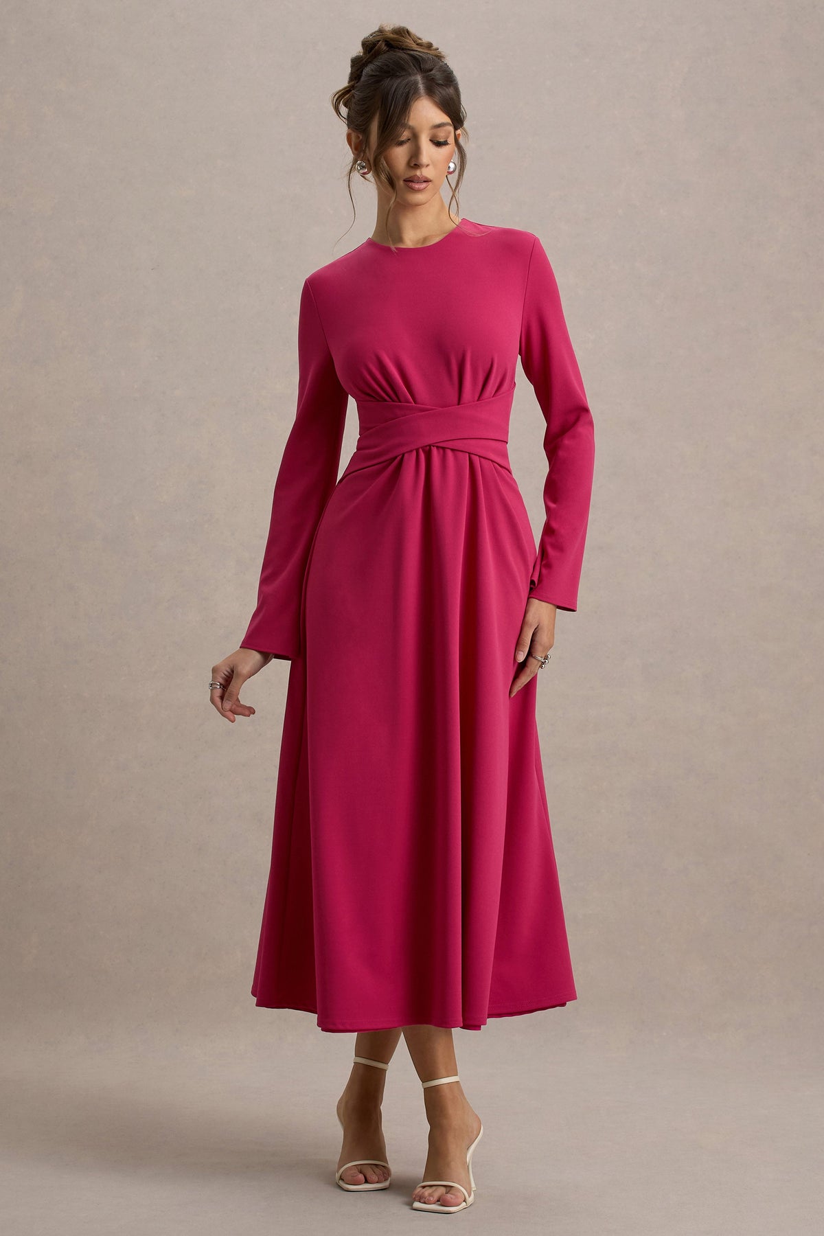 Cassiopeia | Lemon Long-Sleeve Midi Dress With Cross Waist