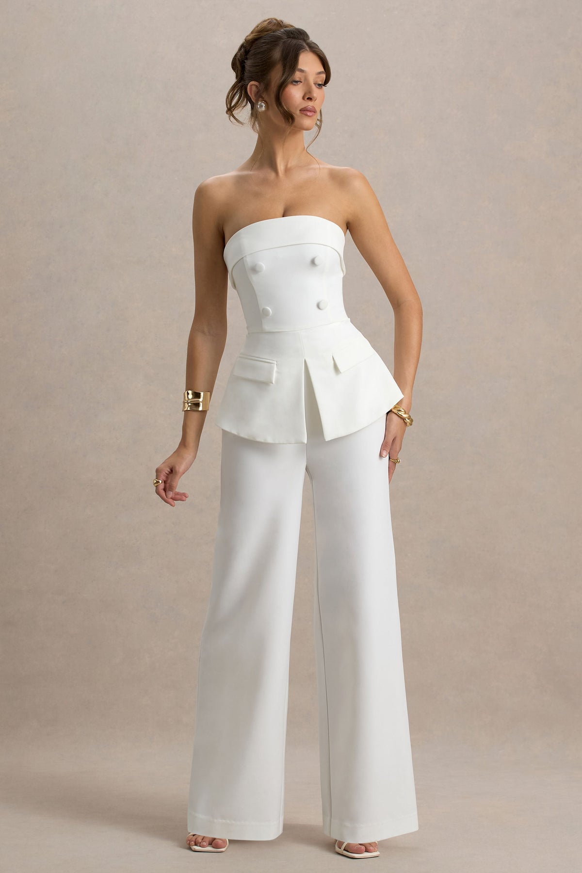 Noemi | Weißer Bandeau-Tailored-Jumpsuit