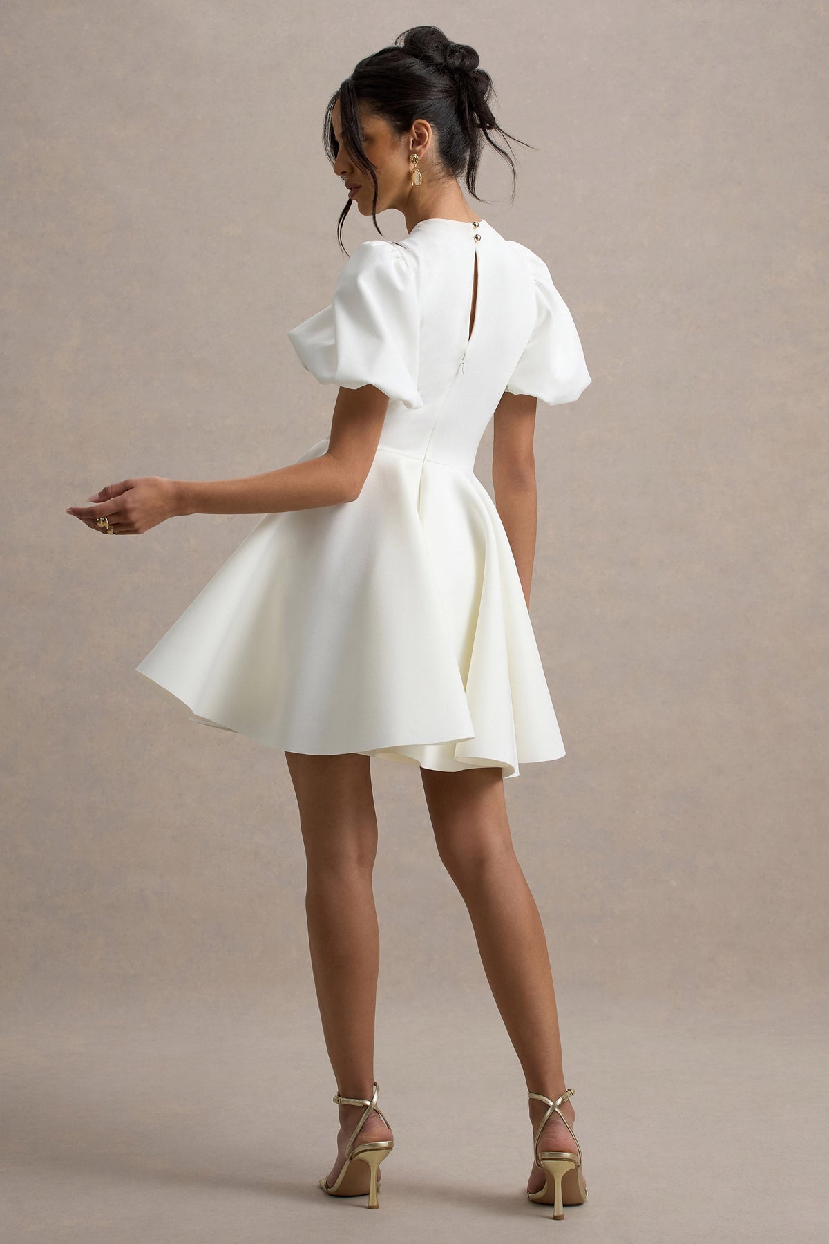 Emelia | Weißes Skater-minikleid mit Puffärmeln