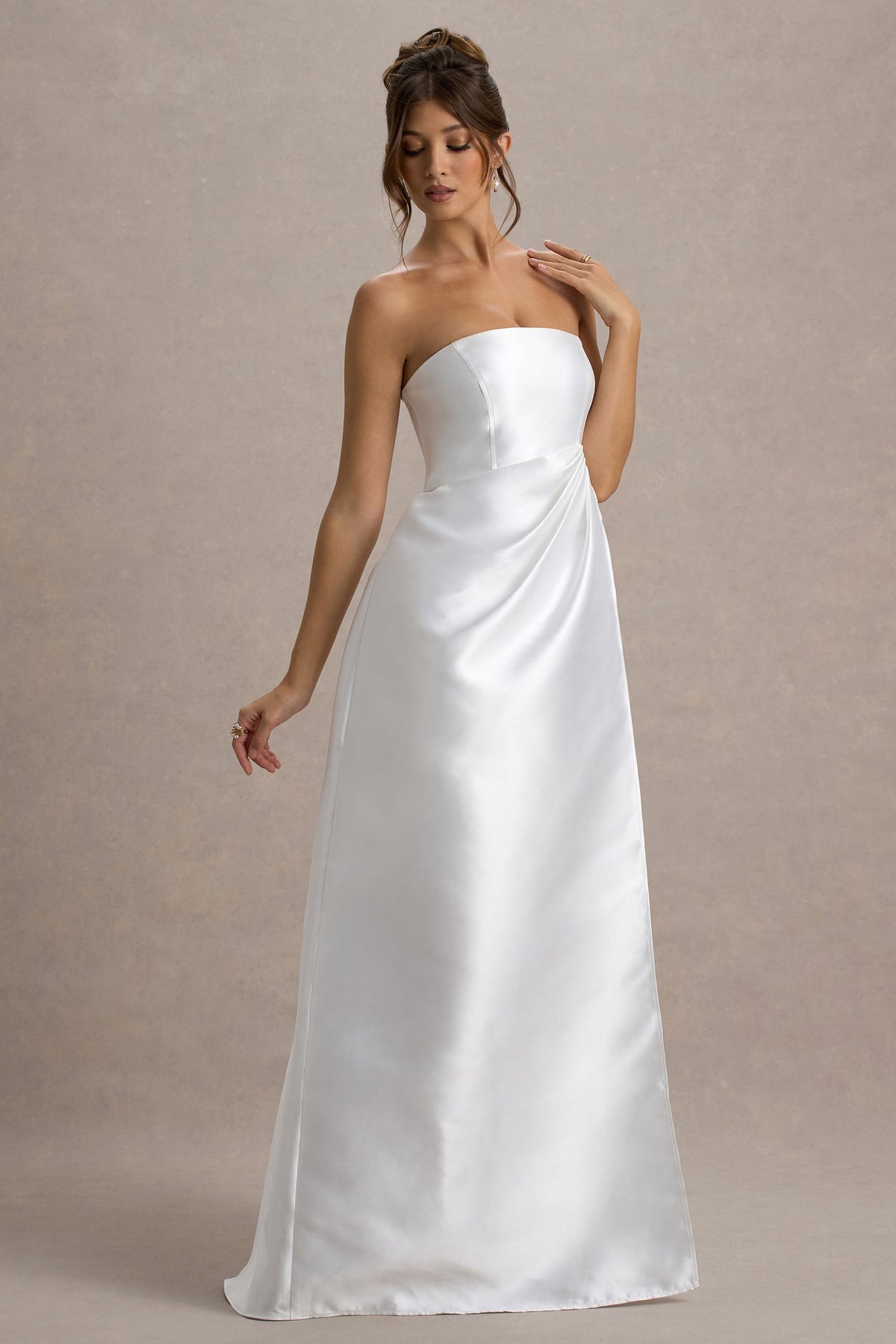 Universe | Weißes Bandeau-Maxikleid mit Schlitz und Puff-Rock