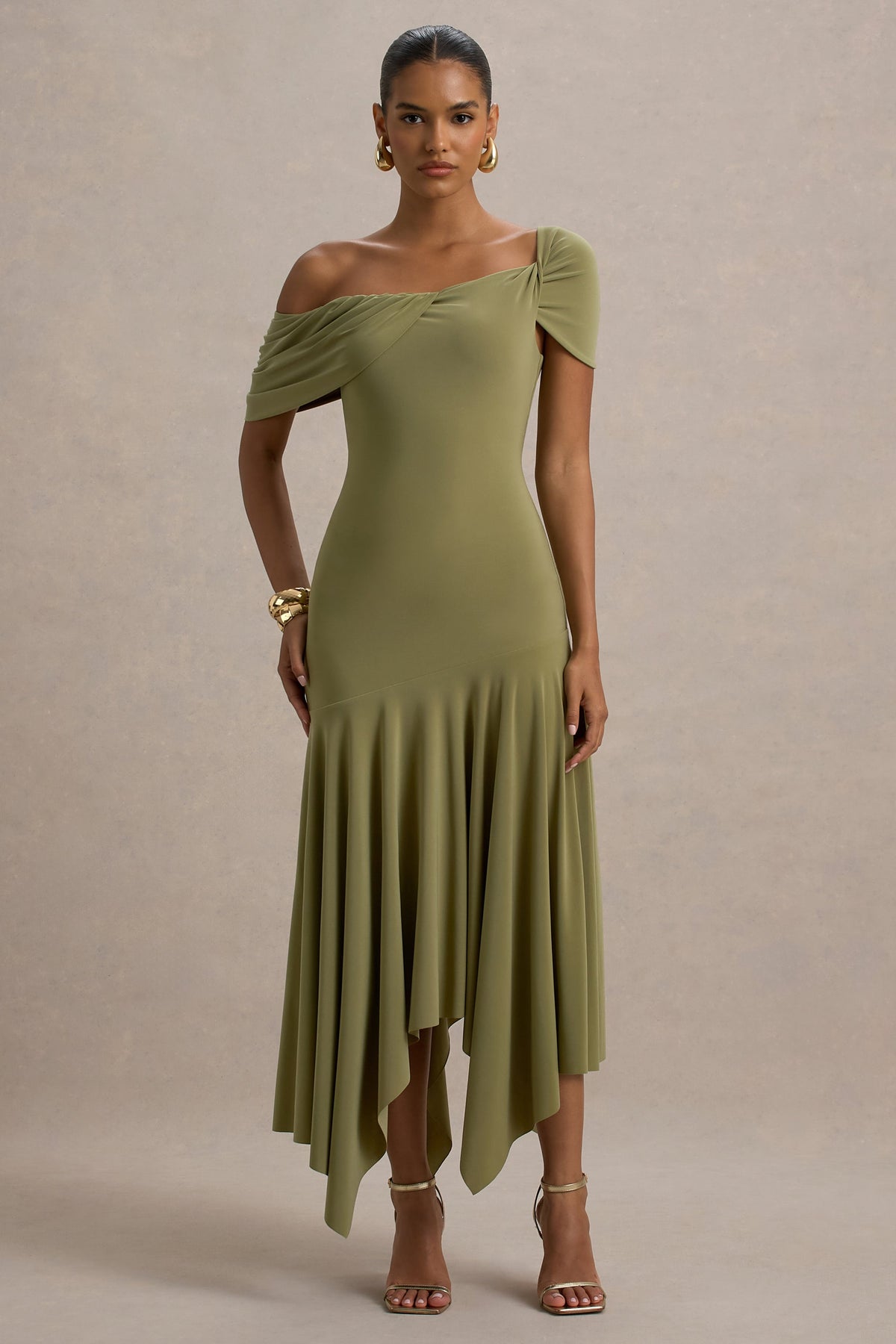Castor | Olives asymmetrisches Midikleid