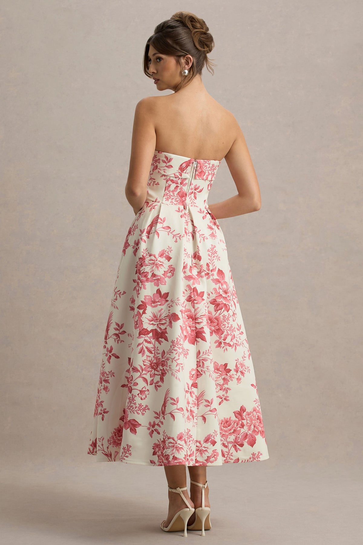 Annalise | Rosa Bandeau-Skater-Midikleid mit Porzellanprint