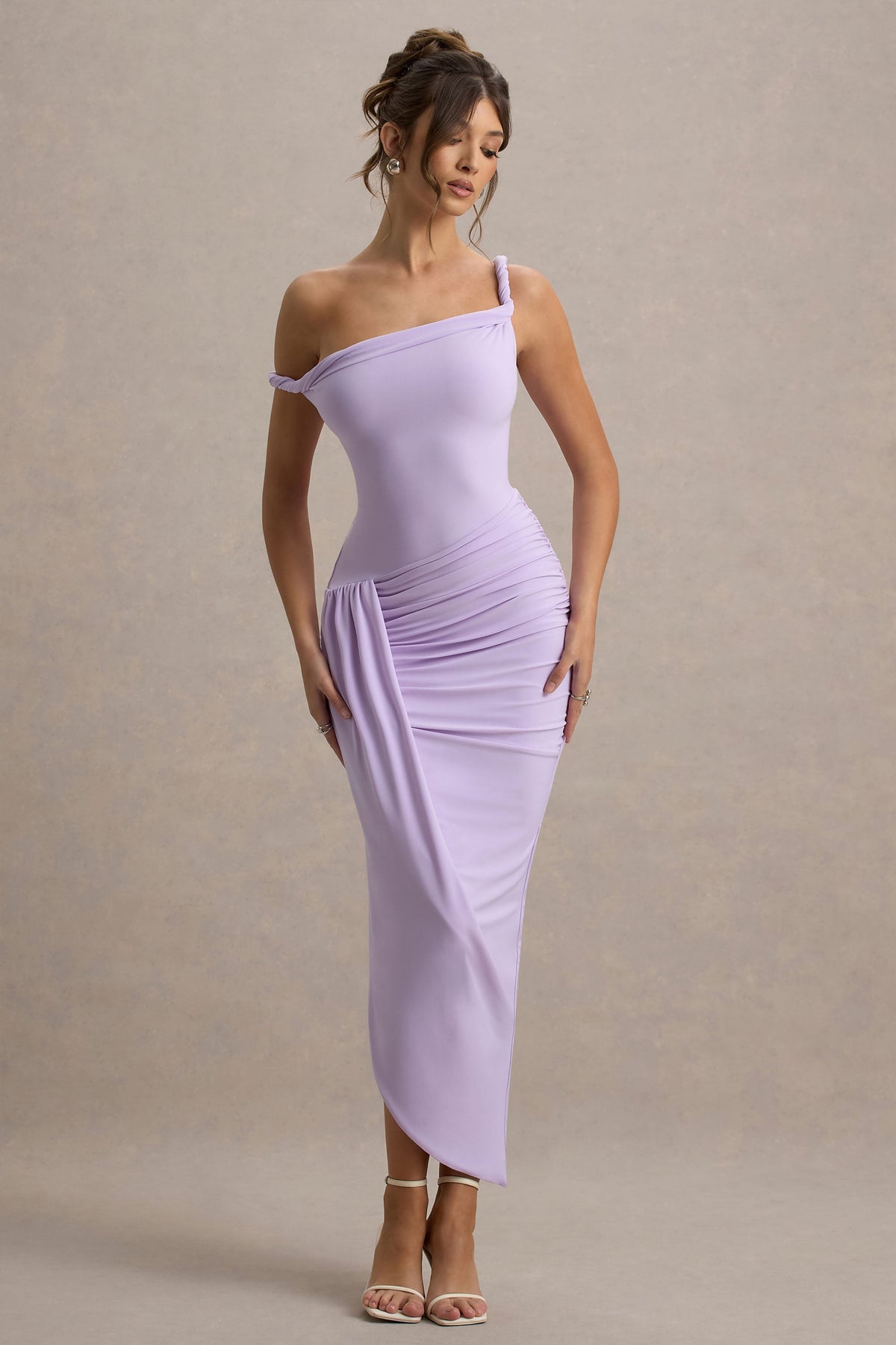 Angelique | Fliederfarbenes Asymmetrisches Maxi-Kleid mit Twist-Detail