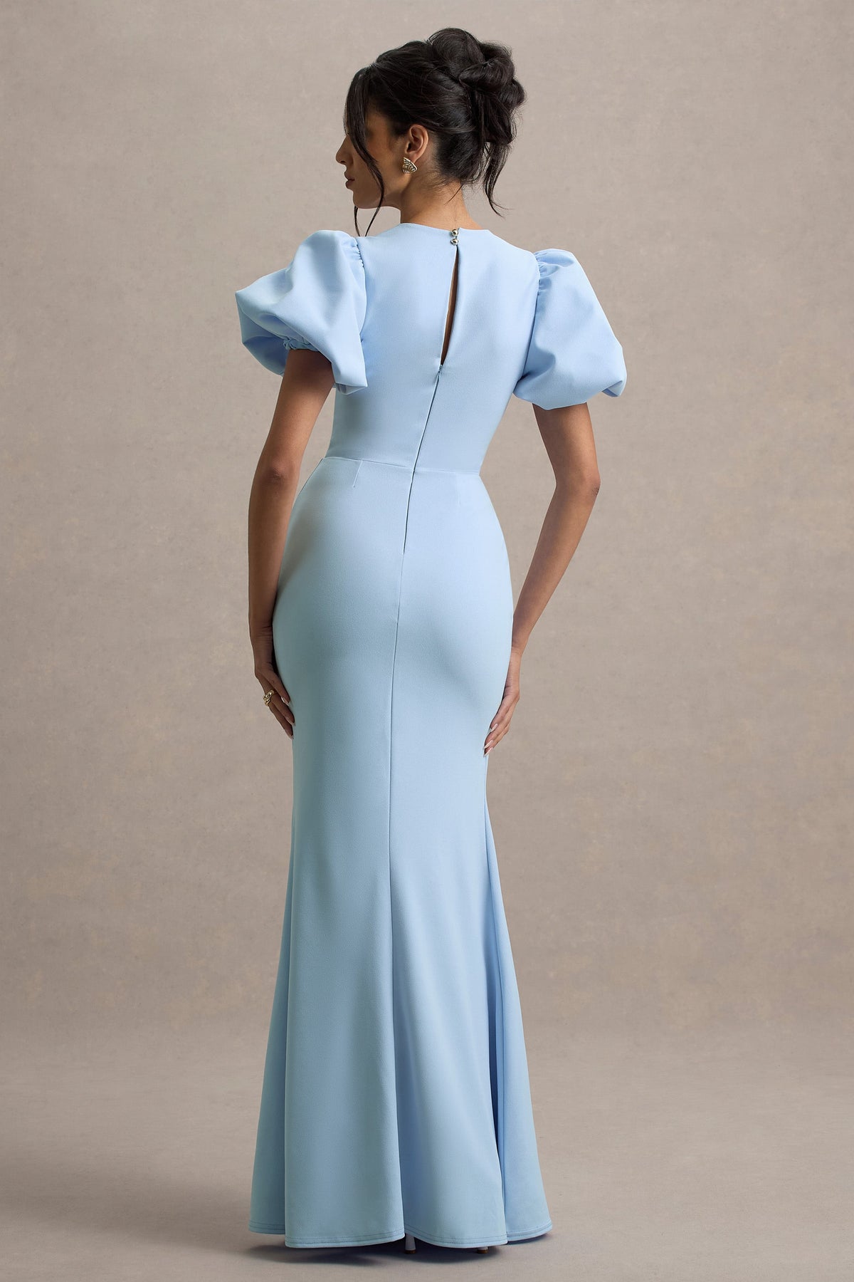 Love Letters | Puderblaues Maxi-Kleid mit Puffärmeln