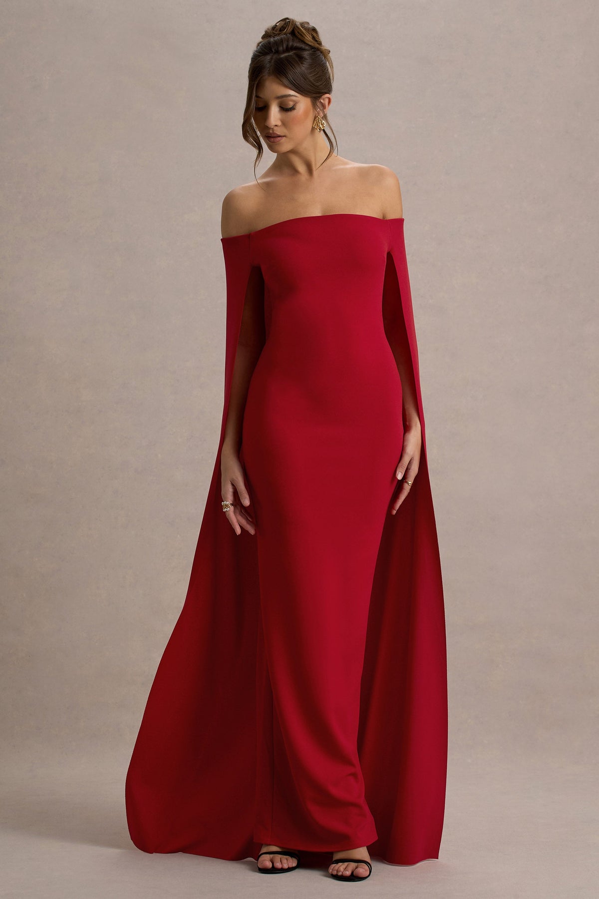 Genovia | Rotes Bardot Cape Maxikleid