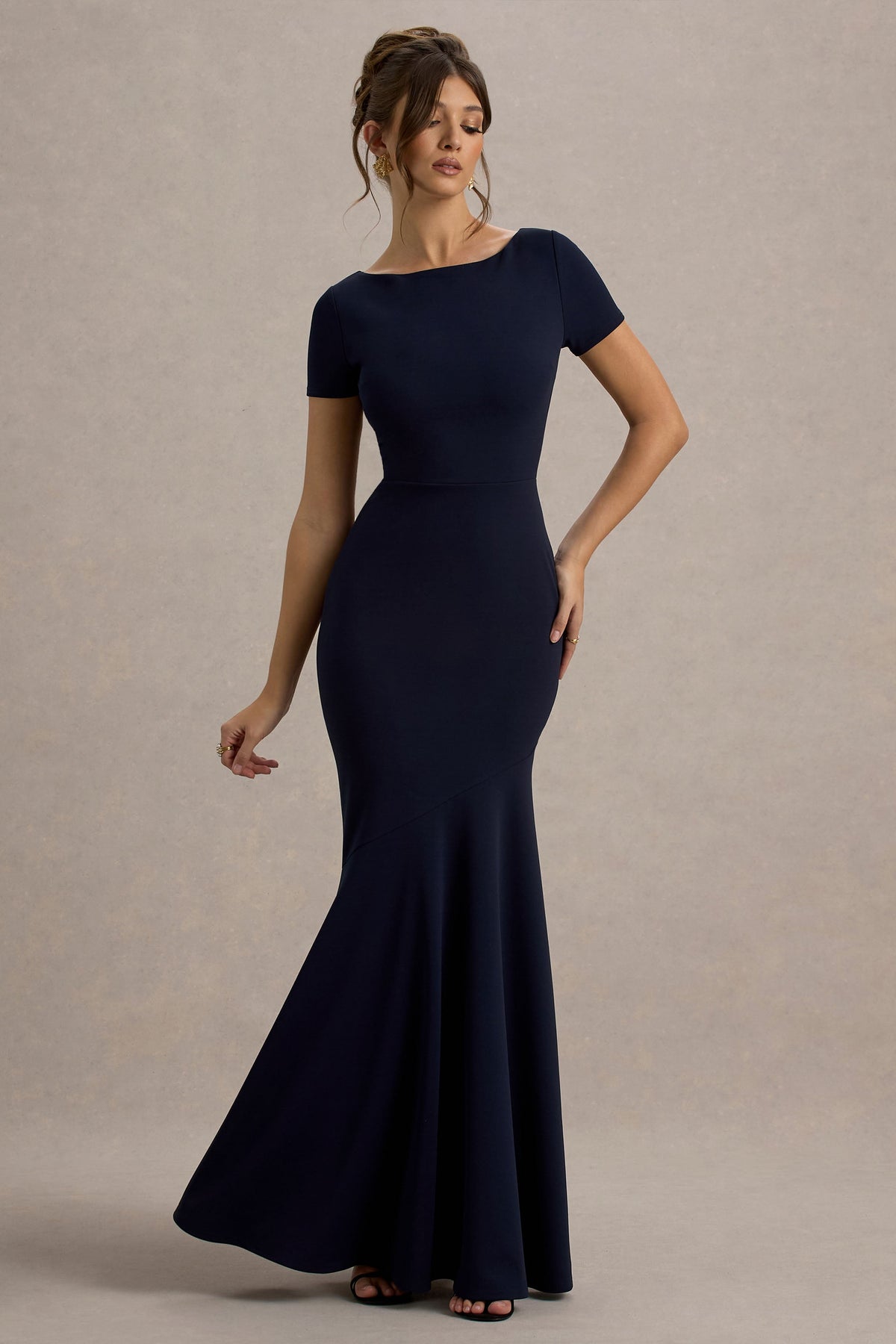 Rian | Marineblaues Maxi-Kleid mit kurzen Ärmeln
