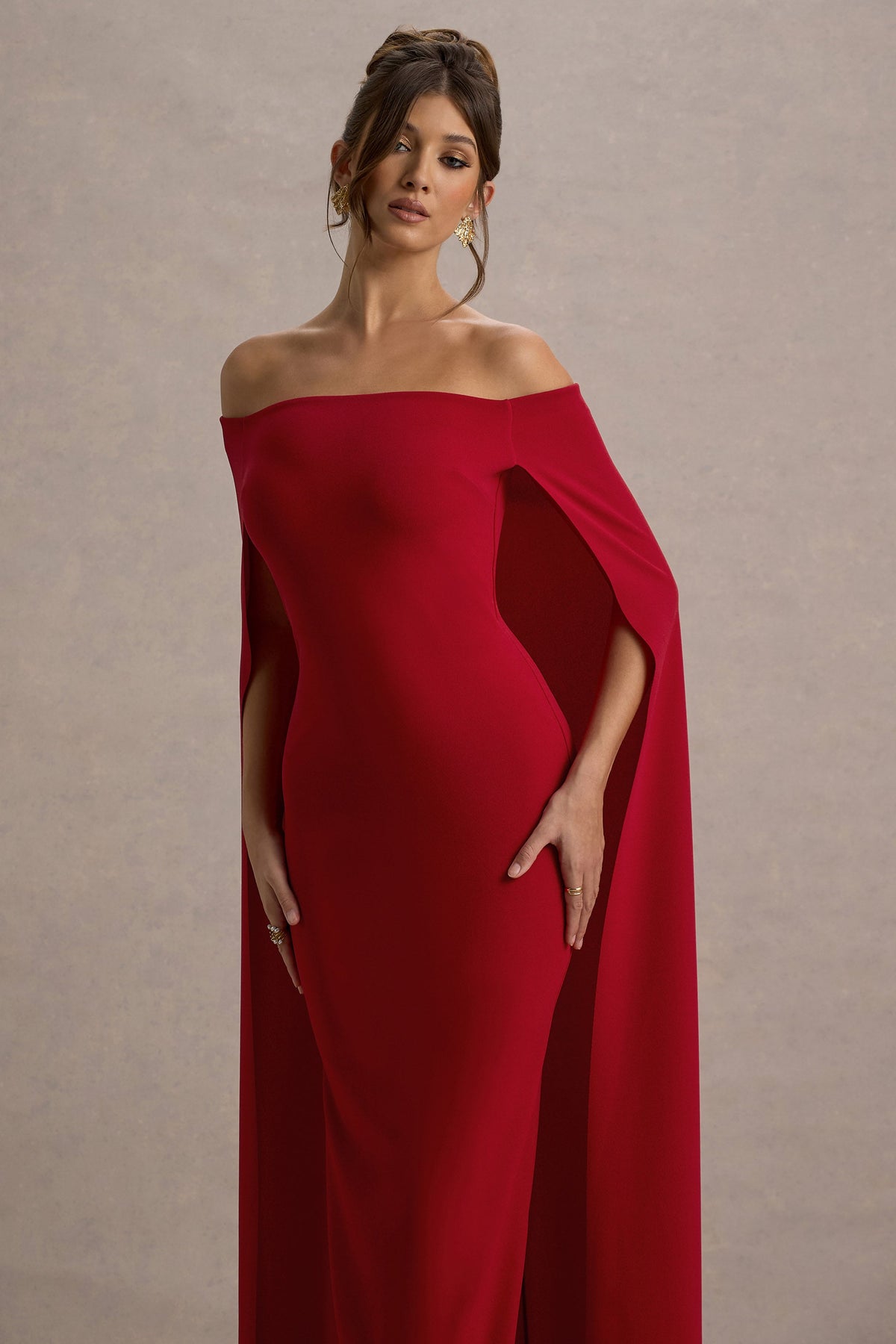 Genovia | Rotes Bardot Cape Maxikleid